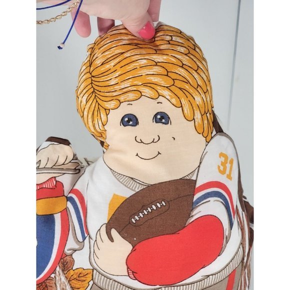 3 Cabbage Patch Kids Football Player Plush Stuffed Pillow Finished 1983 16" Fall - Picture 8 of 12